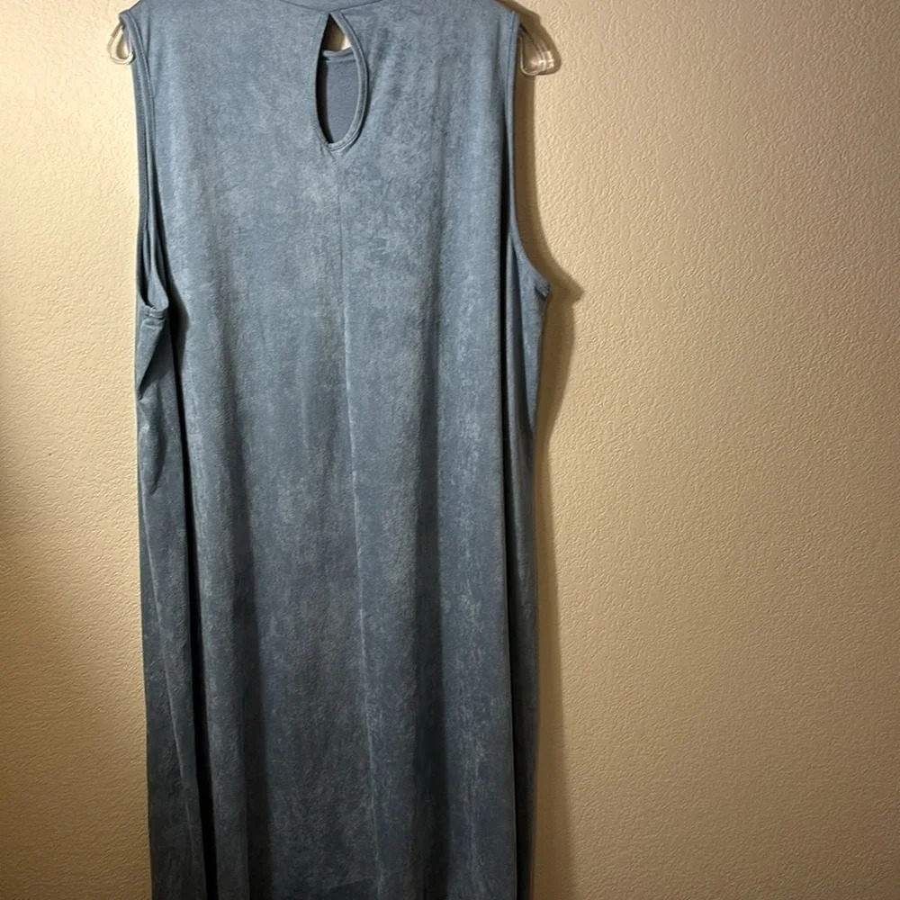 Dusty Blue Mock Neck, Scalloped, Suede, Midi Dress size 3X - Picture 6 of 11